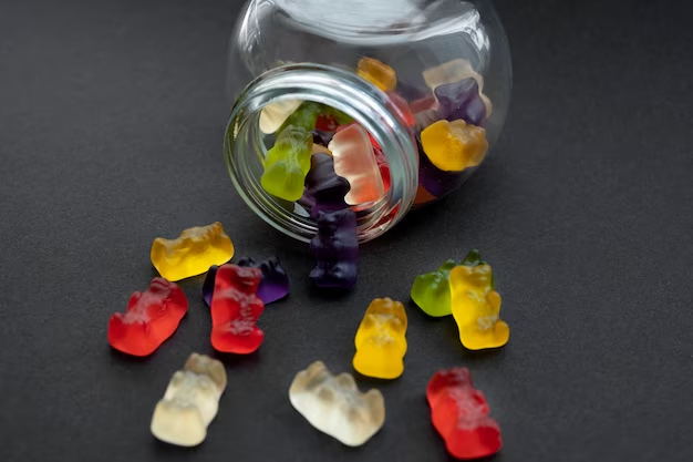 Rubber teddy cbd bears lying on the table