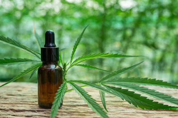 A jar stands on the background of a conpley leaf